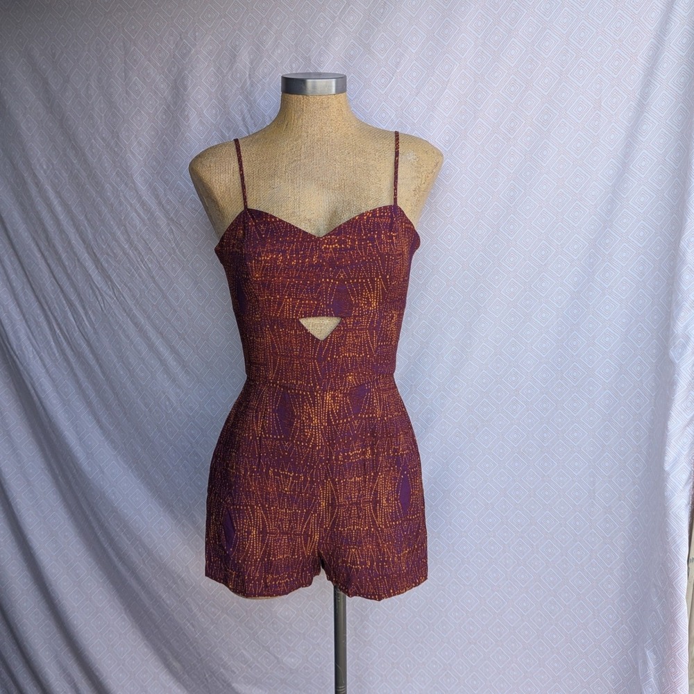 BCBGeneration Romper Women 6 Purple Orange Excellent Cutout Open Back Geometric